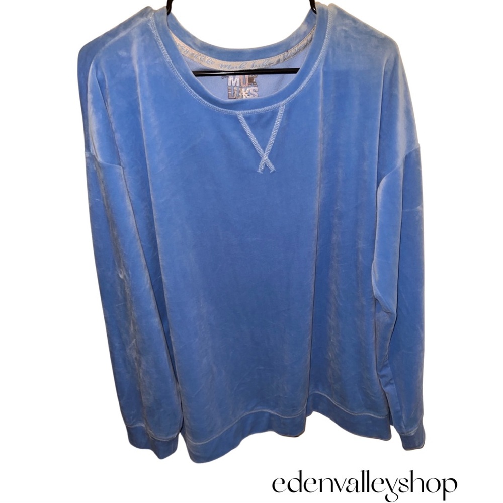 Muk Luks Women's Buttery Soft Top Blue Velour Long Sleeve Lounge Shirt